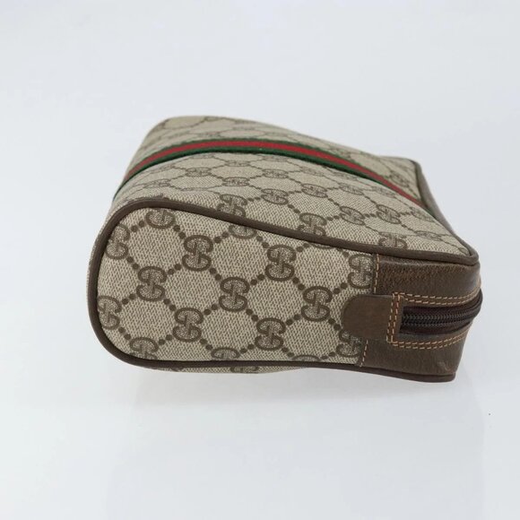 GUCCI GG Supreme Web Sherry Line Clutch Bag PVC Beige Auth BA7254 - Picture 6 of 16